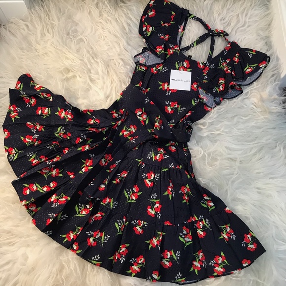 Jill Stuart Floral-Jacquard Flutter-Sleeve Dress - Picture 4 of 9